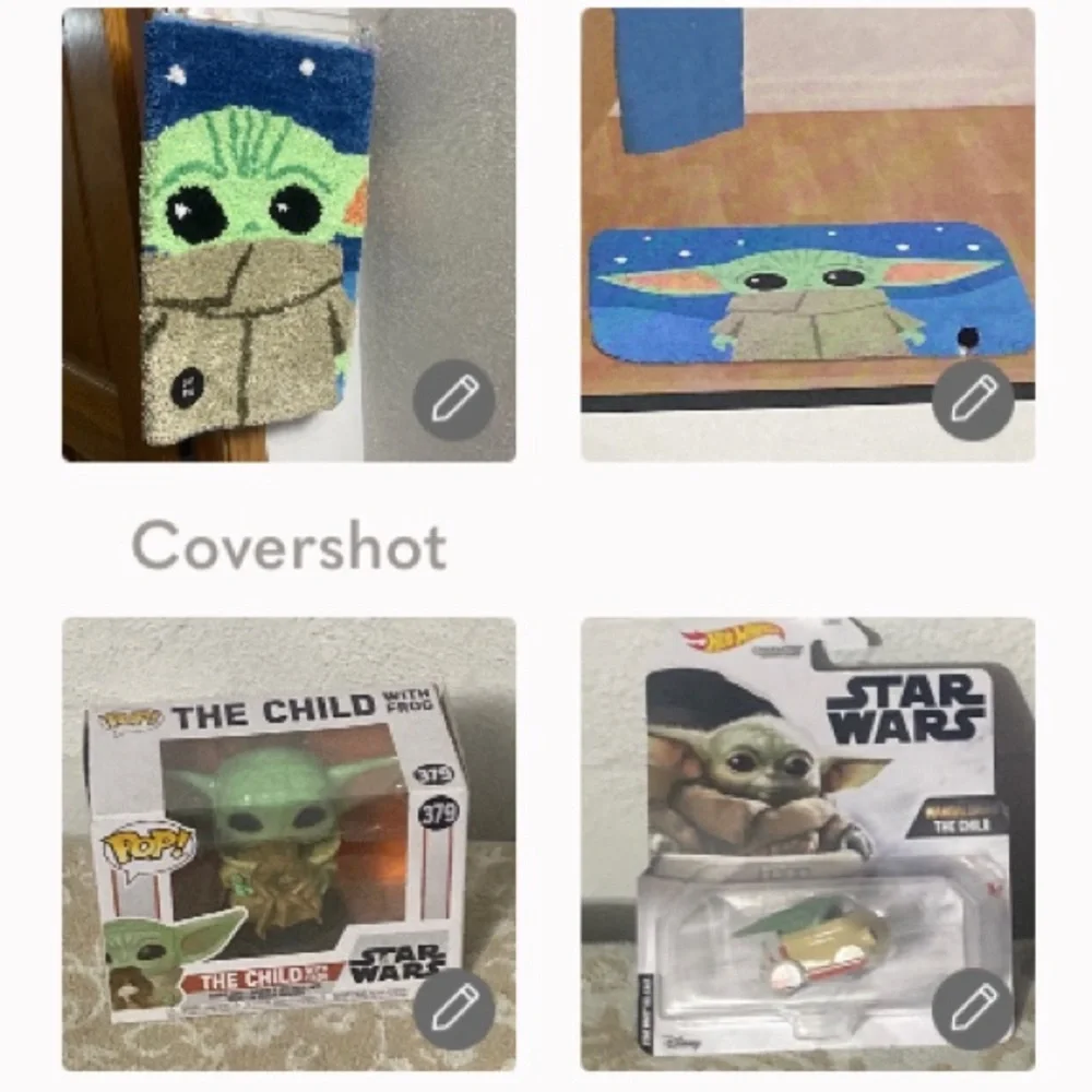 Grogu rug 20x30”+hot wheels Grogu+Pop Funko Grogu the child 379